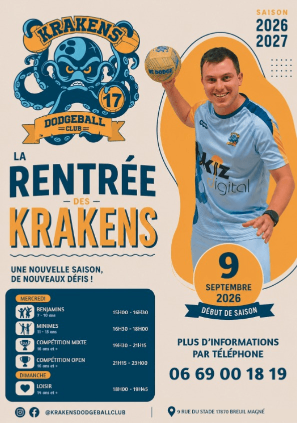 Affiche de la saison 2026-2027 des Krakens Dodgeball Club